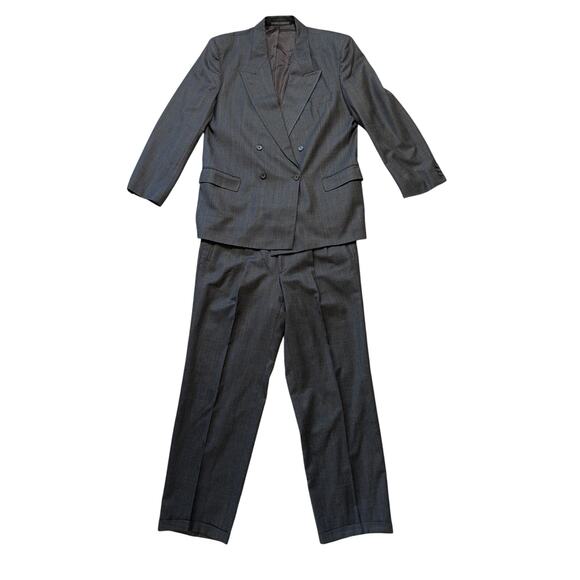 Hugo Boss Other - BOSS Hugo Boss Men 44R Gray Plaid Double Breasted Cashmere Wool Custom Suit 90s